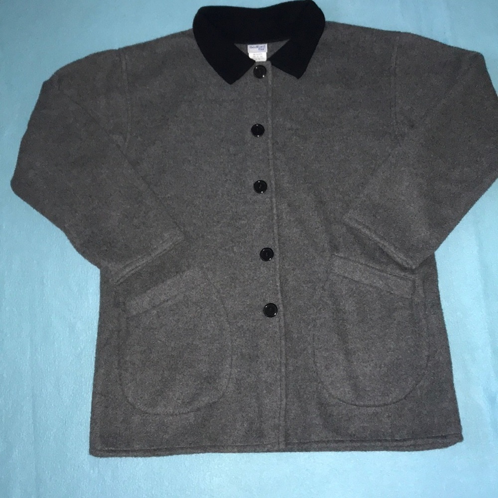 𝅺BEDFORD FAIR fleece car coat button up long sleeve 2 front pockets size L
